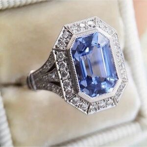 Vintage Old European Style
14k White Gold Plated Created
Sapphire Ring
